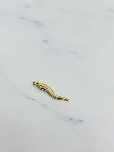 14K or 10K Solid Gold Horn Charm Hollow, Good Luck Charm, Cornetto, Cornicello Pendant, Yellow Gold Pepper for Him and Her, for Gifting Handmade in Italy, Hypoallergenic in Saudi Arabia