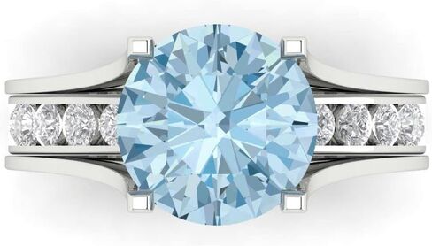 3.39 ct Round Cut Natural Aquamarine 14k White Gold Solitaire with Accents Wedding Bridal Engagement Promise Ring Band Set in Saudi Arabia