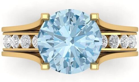 3.39 ct Round Cut Natural Aquamarine 14k White Gold Solitaire with Accents Wedding Bridal Engagement Promise Ring Band Set in Saudi Arabia