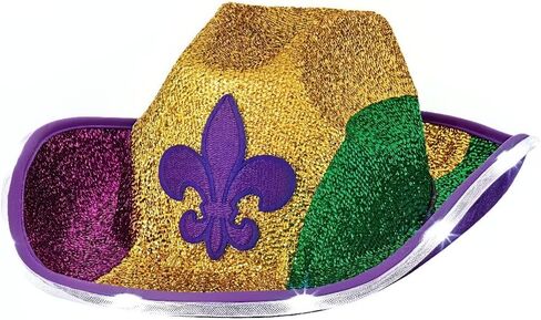 Vibrant Multicolor Mardi Gras Light-Up Cowboy Hat - 5" x 13" (1 Pc.) - Unique Design, Perfect for Mardi Gras Party & Costume Events in Saudi Arabia