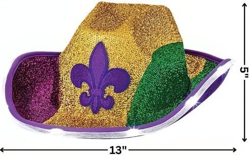 Vibrant Multicolor Mardi Gras Light-Up Cowboy Hat - 5" x 13" (1 Pc.) - Unique Design, Perfect for Mardi Gras Party & Costume Events in Saudi Arabia