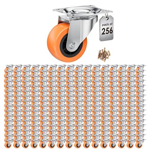 2 Inch Casters, ASHGOOB Caster Wheels with Side Brake, Locking Casters Set of 16, Industrial/Furniture Swivel Plate Caster Wheels for Workbench and Carts, Orange Polyurethane (PU) Castors (16 Pack) in Kuwait