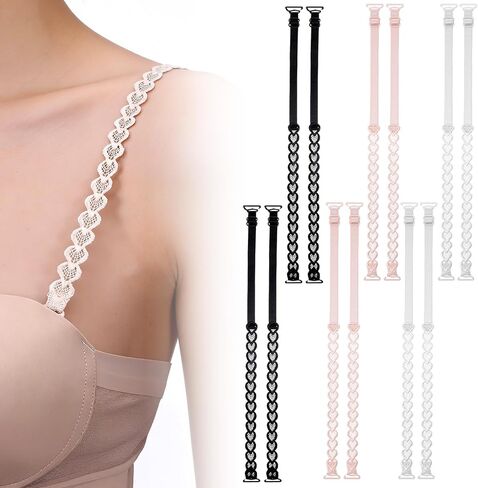6 Pairs Adjustable Bra Straps, Elastic Heart Lace Bra Straps, Non-Slip Dress Strap for Strapless Dress Replacement Shoulder for Women Girls, 3 Colors in Kuwait
