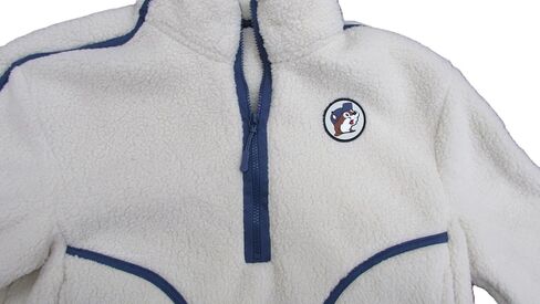 Buc-ee's Sherpa Fleece Jacket, Quarter Zip, Cream with Blue Trim in Saudi Arabia