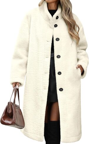 Women’s Winter Fuzzy Fleece Coat Warm Long Cardigan Open Front Jacket Button Faux Fur Fluffy Overcoat in Saudi Arabia
