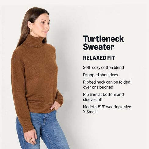 Amazon Essentials (Demi's Pick) Women's Relaxed-Fit Cotton Blend Turtleneck Pullover Sweater in Saudi Arabia