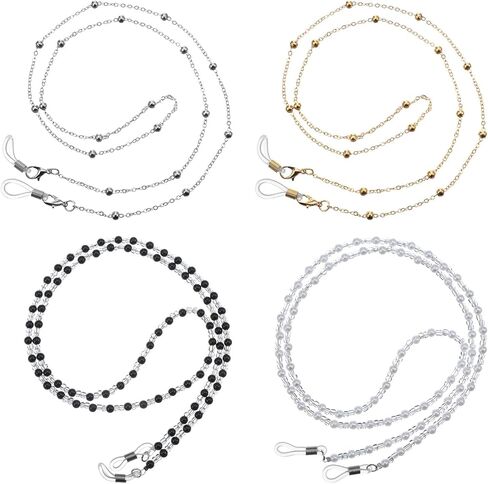 4 قطع من سلاسل النظارات النسائية، حزام نظارات معدني بخرز حول الرقبة، حبل نظارات أنيق عتيق للنساء in Kuwait