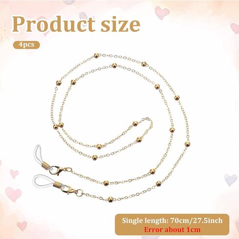 4 قطع من سلاسل النظارات النسائية، حزام نظارات معدني بخرز حول الرقبة، حبل نظارات أنيق عتيق للنساء in Kuwait
