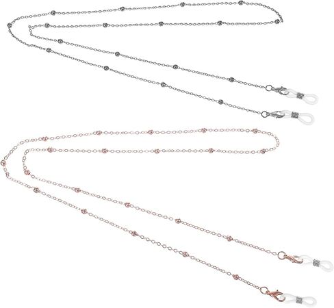 قطعتان من سلسلة النظارات للنساء، سلسلة نظارات أنيقة مطرزة، سلسلة نظارات كلاسيكية حامل قلادة حول الرقبة مع حلقة النظارات للنظارات الشمسية (فضي، ذهبي وردي) in Kuwait