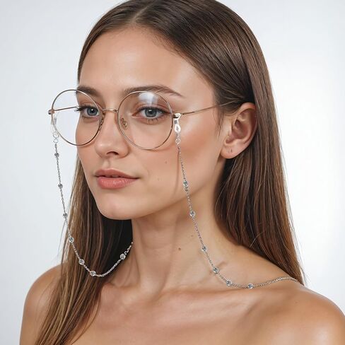 قطعتان من سلسلة النظارات للنساء، سلسلة نظارات أنيقة مطرزة، سلسلة نظارات كلاسيكية حامل قلادة حول الرقبة مع حلقة النظارات للنظارات الشمسية (فضي، ذهبي وردي) in Kuwait