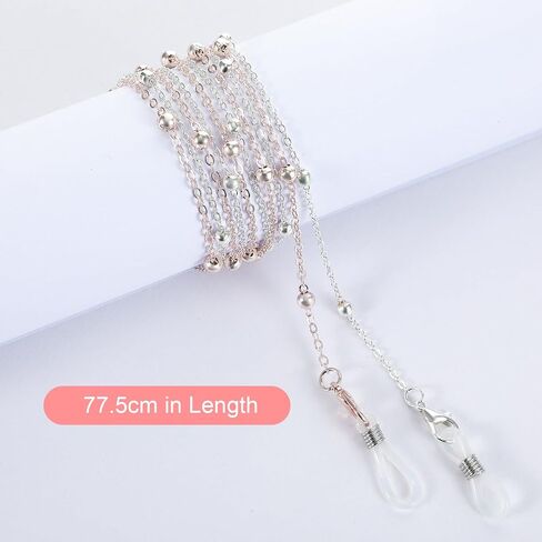 قطعتان من سلسلة النظارات للنساء، سلسلة نظارات أنيقة مطرزة، سلسلة نظارات كلاسيكية حامل قلادة حول الرقبة مع حلقة النظارات للنظارات الشمسية (فضي، ذهبي وردي) in Kuwait