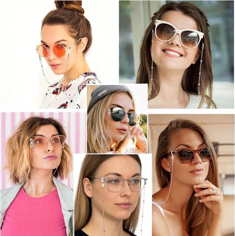قطعتان من سلسلة النظارات للنساء، سلسلة نظارات أنيقة مطرزة، سلسلة نظارات كلاسيكية حامل قلادة حول الرقبة مع حلقة النظارات للنظارات الشمسية (فضي، ذهبي وردي) in Kuwait