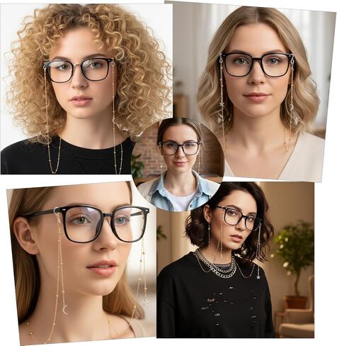 سلاسل النظارات مع نجمة القمر الصلبة، سلسلة النظارات النسائية الأنيقة، سلسلة النظارات الشمسية، سلاسل حامل قناع الوجه، قلادة حبال زجاجية للقراءة للرجال والنساء in Kuwait