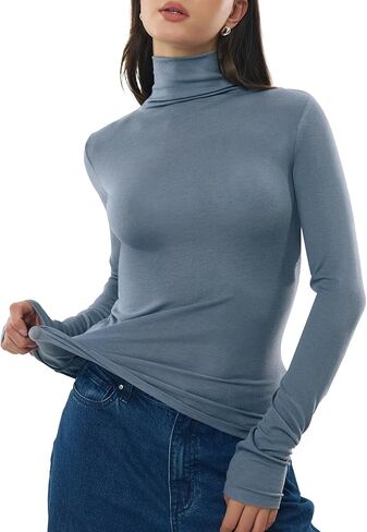 قمصان نسائية ذات ياقة مدورة وأكمام طويلة من مزيج صوف ميرينو، قمصان مناسبة للخروج، قمصان أساسية، مجموعة احتضان مريحة in Kuwait