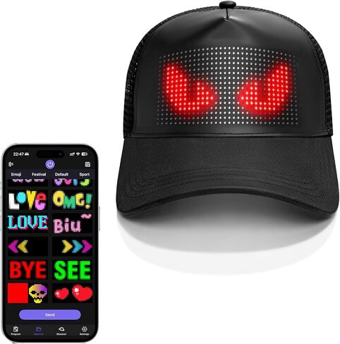 Bright LED Hats, Full-Color LED Display Smart LED Caps, Programmable Rolling Custom Led Hat Bluetooth APP Control in Saudi Arabia