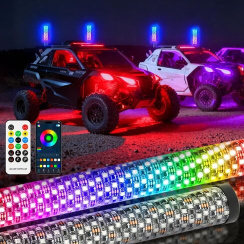 مصابيح سوط LED سميكة من DREAMIZER، 1FT RGB ضوء سوط LED مع جهاز تحكم عن بعد، ضوء سوط دهني 12 فولت لشاحنة الطرق الوعرة UTV ATV RZR والمزيد in Saudi Arabia