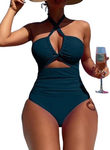 Womens High Stretch Backless Halter Neck One-Piece Swimsuit Criss-Cross Monokini for Beach Vacation in Saudi Arabia