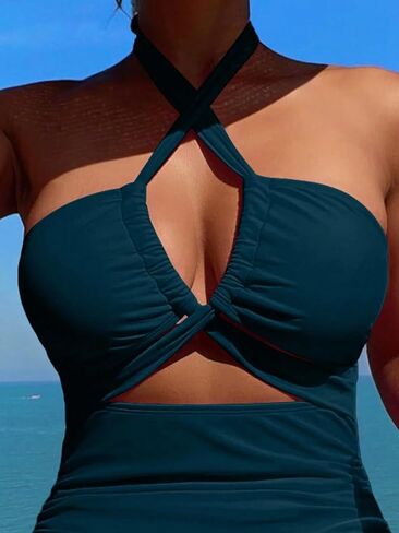 Womens High Stretch Backless Halter Neck One-Piece Swimsuit Criss-Cross Monokini for Beach Vacation in Saudi Arabia