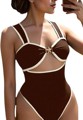 Womens Sexy Colorblock Cutout One Piece Swimsuit High Stretch Monokini for Beach and Vacation in Saudi Arabia