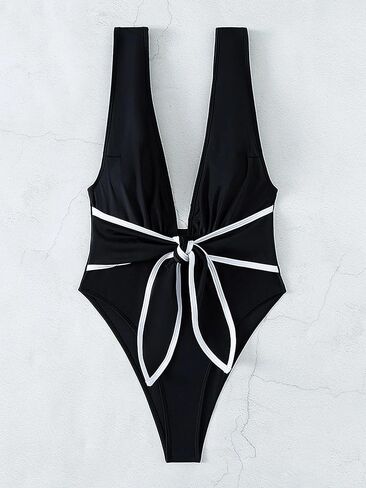 Women's Sexy Colorblock Plunging One Piece Swimsuit High Stretch Monokini for Beach Vacation in Saudi Arabia