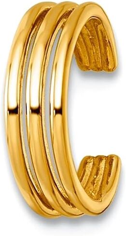 14k Solid Yellow Gold Polished 3 Row Single Ear Cuff 9.95x9.95mm Wide-Ear-Cuff for Women in Saudi Arabia