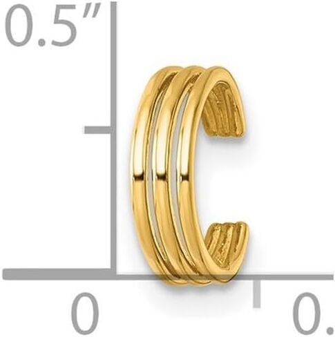14k Solid Yellow Gold Polished 3 Row Single Ear Cuff 9.95x9.95mm Wide-Ear-Cuff for Women in Saudi Arabia