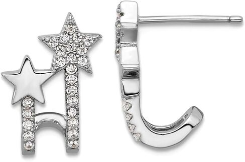 925 Sterling Silver Rhodium Plated Cubic Zirconia Star Cuff Post Earrings 15x10.8mm Wide Ear-Cuff for Women in Saudi Arabia