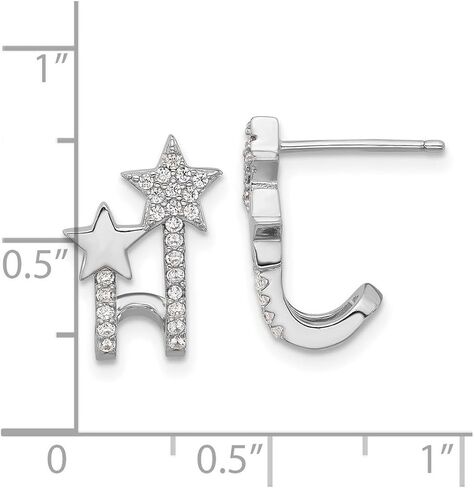 925 Sterling Silver Rhodium Plated Cubic Zirconia Star Cuff Post Earrings 15x10.8mm Wide Ear-Cuff for Women in Saudi Arabia