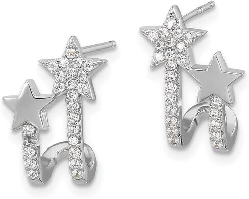 925 Sterling Silver Rhodium Plated Cubic Zirconia Star Cuff Post Earrings 15x10.8mm Wide Ear-Cuff for Women in Saudi Arabia