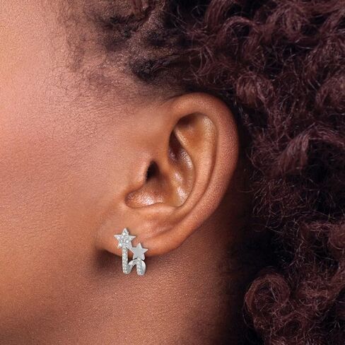 925 Sterling Silver Rhodium Plated Cubic Zirconia Star Cuff Post Earrings 15x10.8mm Wide Ear-Cuff for Women in Saudi Arabia