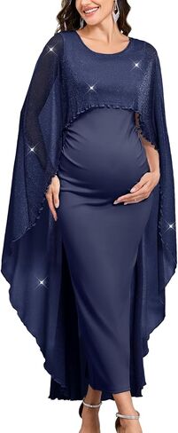 CYCLAMEN Maternity Formal Dress with Sparkly Mesh Cape Long Bodycon Maxi Gown for Pregnancy Wedding Guest Baby Shower in Saudi Arabia