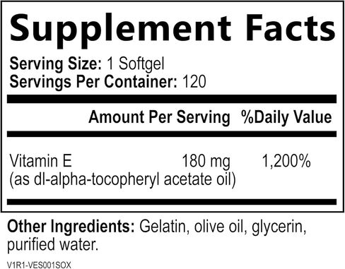 فيتامين هـ مصنوع من الطبيعة مع زيت الزيتون - 400 وحدة دولية (dl-Alpha Tocopherol) - مكمل مضاد للأكسدة عالي الفعالية للمناعة والجلد وصحة القلب - غير معدل وراثيًا - كمية تكفي لمدة 4 أشهر، 120 كبسولة هلامية in Kuwait