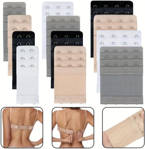 12pcs Bra Strap Extenders, Lingerie Expansion HookComfortable Adjustable Bra Band,Women's Lingerie & Underwear Accessories, 2/3/4 Hook Closures, in Saudi Arabia