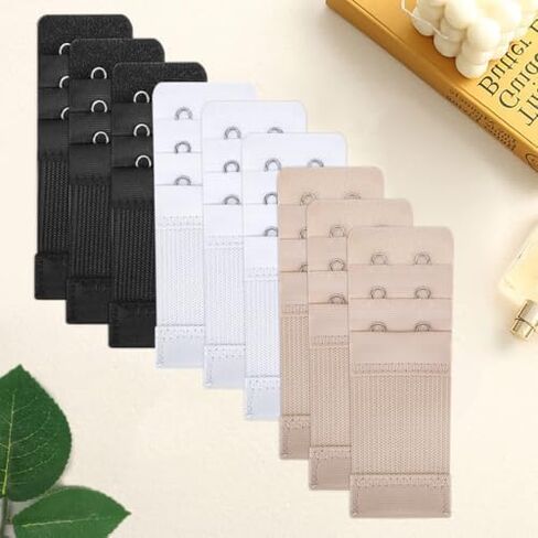 9 Pcs Stretch Bra Extender Set – 2 Hook Elastic Bra Buckle for Band Adjustment, Nylon and Stainless Steel Back Extender for Women’s Underwear (Black/White/Skin) in Saudi Arabia