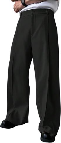 GORGLITTER Men's Baggy Dress Pants Wide Leg Business Casual Pleated Vintage Trousers with Pocket Old Money Clothes in Saudi Arabia