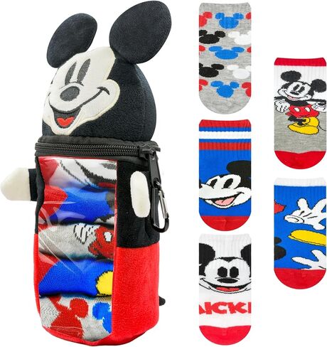 Disney Mickey Mouse Boys 5‑Pack Crew Socks + Plush Pencil Case Set – Official Character Socks for Boys Ages 2-6 with Bonus Zippered Pencil Case in Saudi Arabia