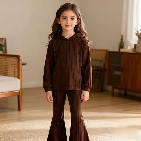 Girls Clothes Solid Color Long Sleeve Hoodie Top + Pants 2PCs Girls' Fall Clothing Sets in Saudi Arabia