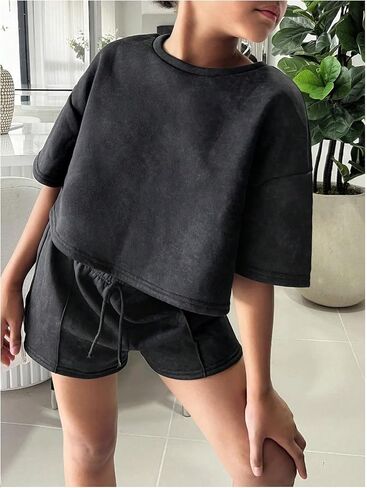 طقم ملابس للفتيات مكون من قطعتين من SweatyRocks تي شيرت وسروال قصير كبير الحجم متطابق مع مجموعات الملابس in Kuwait