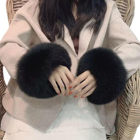 Tongcloud 1 Pair Faux Fur Wrist Cuffs Winter Fox Furry Wristbands Fluffy Fur Cuff Bracelets Arm Warmers for Cosplay Halloween in Saudi Arabia