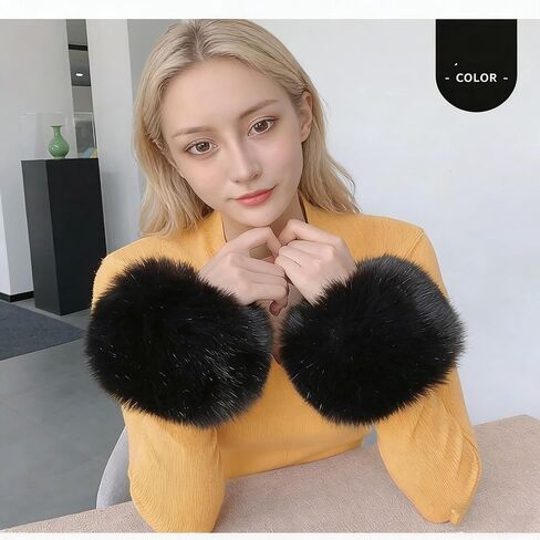 Tongcloud 1 Pair Faux Fur Wrist Cuffs Winter Fox Furry Wristbands Fluffy Fur Cuff Bracelets Arm Warmers for Cosplay Halloween in Saudi Arabia