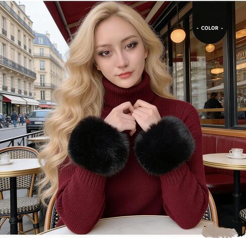 Tongcloud 1 Pair Faux Fur Wrist Cuffs Winter Fox Furry Wristbands Fluffy Fur Cuff Bracelets Arm Warmers for Cosplay Halloween in Saudi Arabia