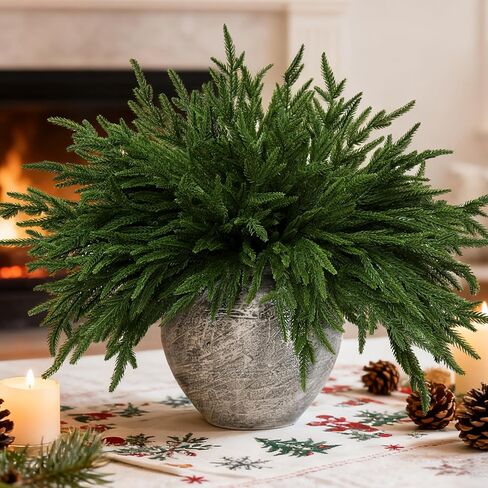 12 PCS 18 Inches Artificial Christmas Norfolk Pine Branch, Natural Touch Norfolk Faux Greenery Pine Stems, Fake Norfolk Picks Christmas Decoratoins for Vase DIY Garland Wreath Xmas Indoor Home Decor in Kuwait