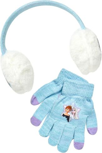 Disney Frozen 2-Piece Winter Accessory Set for Girls, Anna and Elsa Kids Earmuffs and Gloves, Size 4-7 Years, Blue in Saudi Arabia