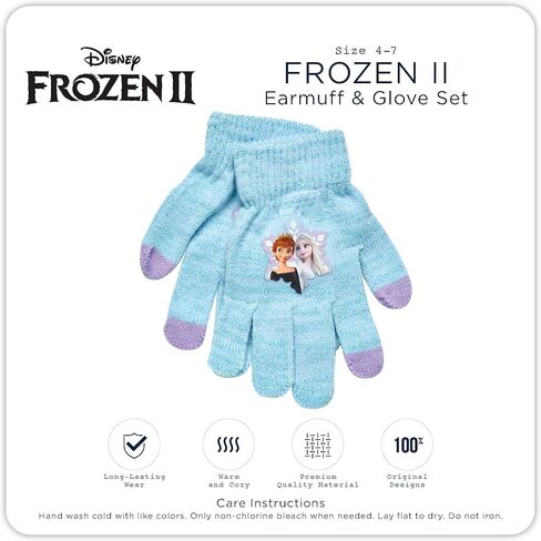 Disney Frozen 2-Piece Winter Accessory Set for Girls, Anna and Elsa Kids Earmuffs and Gloves, Size 4-7 Years, Blue in Saudi Arabia