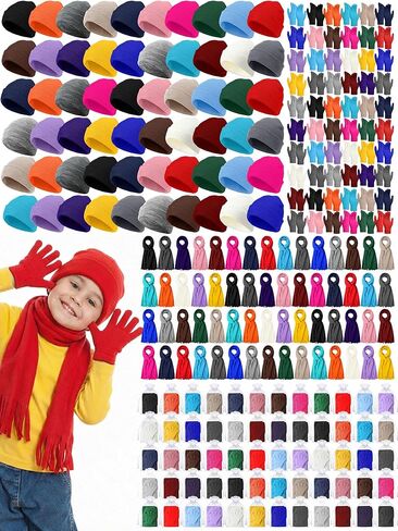 240 Pcs/400 Pcs Kids Beanies Hats Gloves and Scarves Winter Sets Bulk with Organza Bags, Unisex Christmas Gift for Homeless in Saudi Arabia