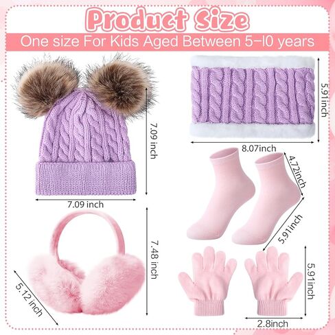 15 Pcs Kids Set Winter Hat Beanie Hat Scarf Gloves Earmuffs Socks Set Wool Warm Cap with Pompom for Girls Boys 4-10 Years Old in Saudi Arabia