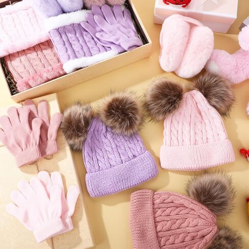 15 Pcs Kids Set Winter Hat Beanie Hat Scarf Gloves Earmuffs Socks Set Wool Warm Cap with Pompom for Girls Boys 4-10 Years Old in Saudi Arabia