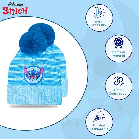 مجموعة قبعة وقفازات شتوية للأطفال الصغار من Disney Stitch - قبعة صغيرة محبوكة ناعمة مع بوم + قفازات مطاطية للأولاد والبنات - للأعمار من 2 إلى 5 سنوات in Saudi Arabia