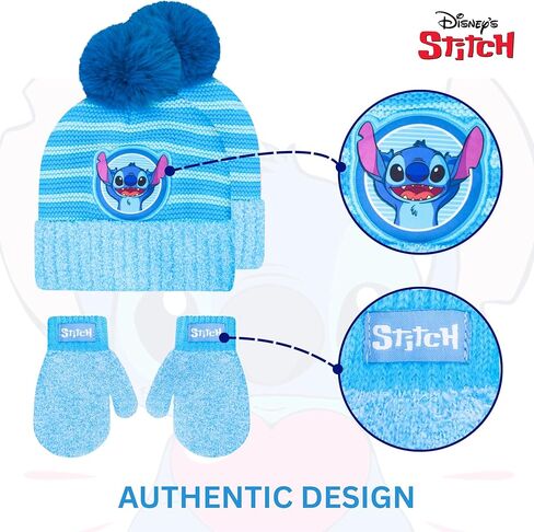 مجموعة قبعة وقفازات شتوية للأطفال الصغار من Disney Stitch - قبعة صغيرة محبوكة ناعمة مع بوم + قفازات مطاطية للأولاد والبنات - للأعمار من 2 إلى 5 سنوات in Saudi Arabia
