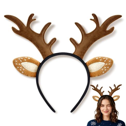 Reindeer Antlers Headband for Women - Cute Fluffy Deer Ears Realistic Headband, Christmas Party Cosplay Accessories Costume Supplies in Saudi Arabia